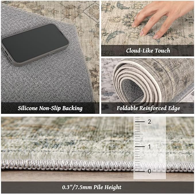 Washable 4x6 Rugs for Living Room, Boho Non-Slip Vintage Distress Small Rugs - Image 5