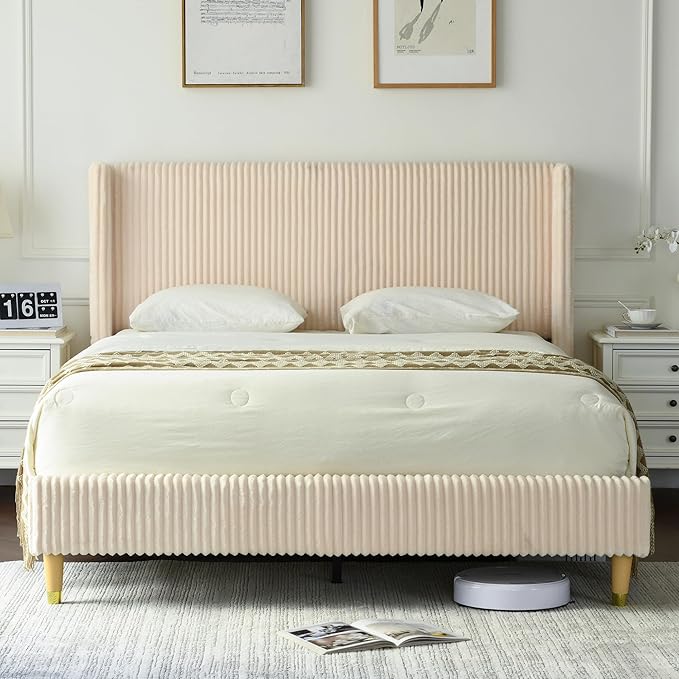 PINJU Queen Size Bed Frame, Upholstered Platform Bed - Image 3