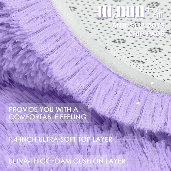 OLANLY Light Purple Round Rugs for Bedroom - Image 6