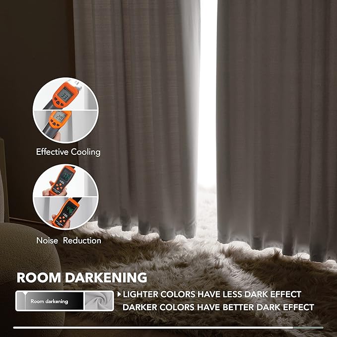 Deconovo Blackout Curtains, Thermal Insulated, W52 x L95 2 Panels, Back Tab - Image 6