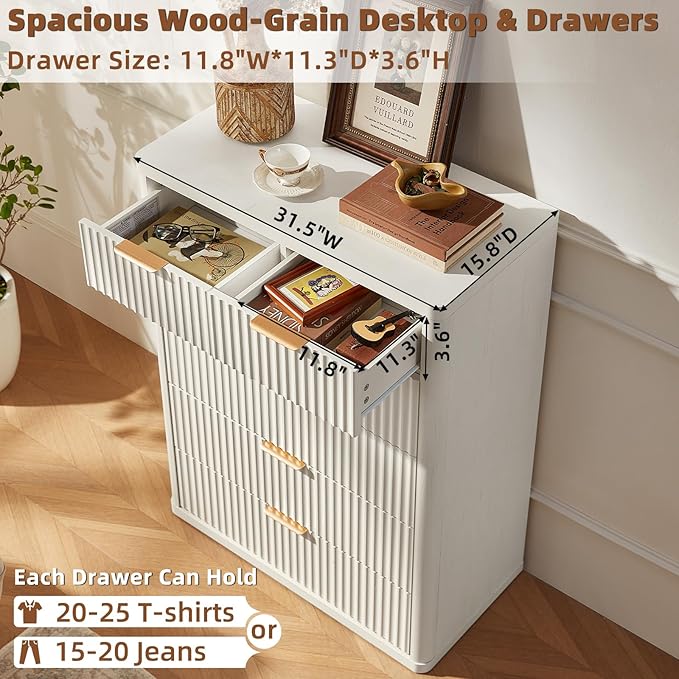 LEYAOYAO 42" Tall Fluted Dresser and 3 Drawers 23" Nightstand Set of 2 - Image 6