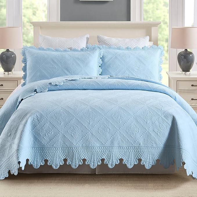 MarCielo 3-Piece 100% Cotton Oversized Bedspread Lightweight Quilt Coverlet by MarCielo