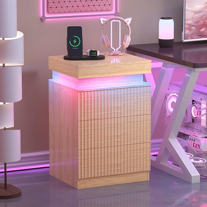 Nightstand Set of 2 for Bedroom, LED Nightstand - Image 7