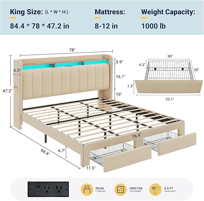 Allewie Vertical Tufted King Size Upholstered Platform Bed Frame - Image 2