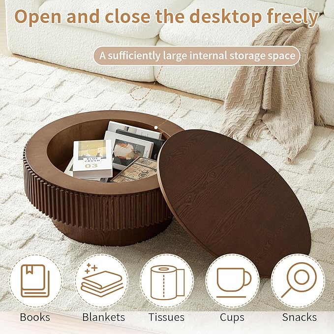 LKTART Round Coffee Table for Living Room, Accent Fluted Drum Coffee Table - Image 6