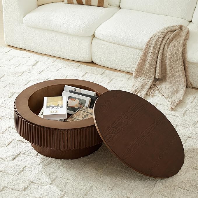 LKTART Round Coffee Table for Living Room, Accent Fluted Drum Coffee Table - Image 2