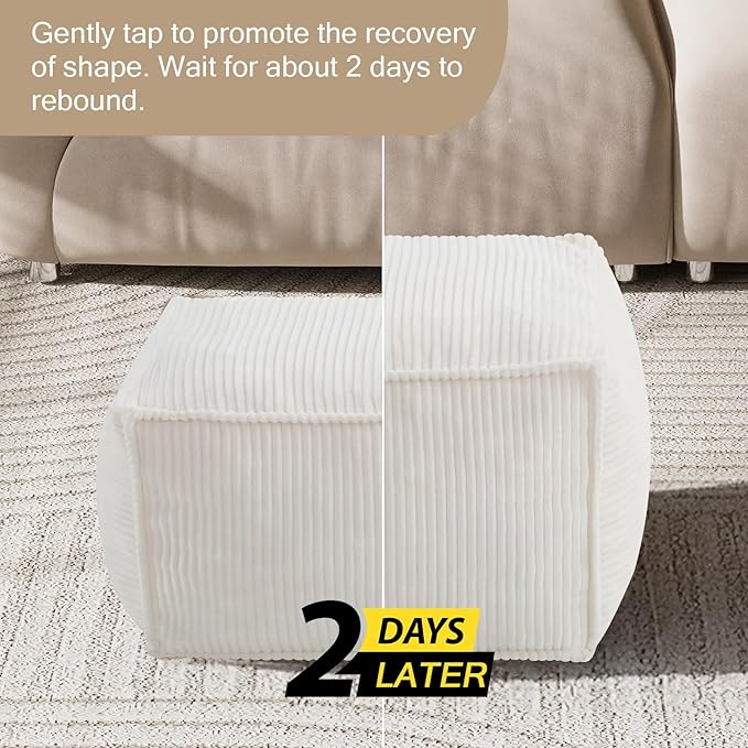 MeMoreCool Square Stuffed Pouf Ottoman Foot Rest, Corduroy Floor Pouf Foot Stool - Image 7