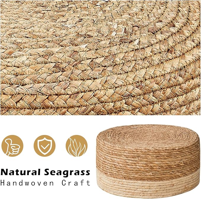 Wimarsbon Round Foot Stool Natural Seagrass Poufs Ottoman Hand Weave Footrest - Image 4