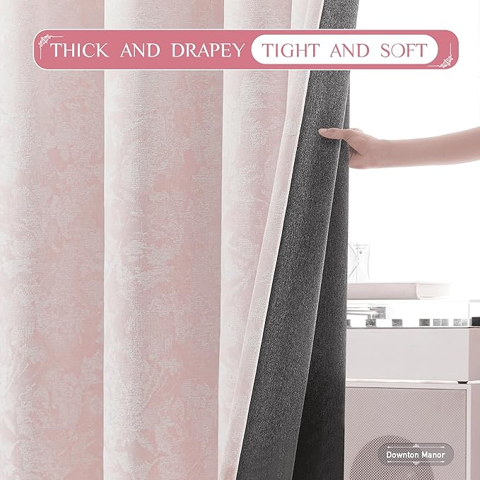 Beauoop Pink Floral Jacquard Blackout Curtains 84 Inches Long 2 Panels - Image 6