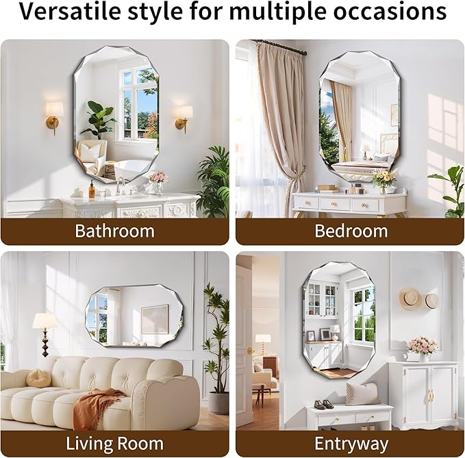 GLASHOM Beveled Edge Frameless Bathroom Mirror, Oval Wall Mirror - Image 8