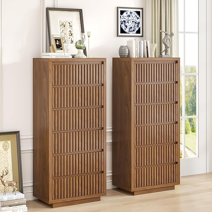 Fluted Tall 6 Drawer Dresser, Mid Century Dresser - Image 6