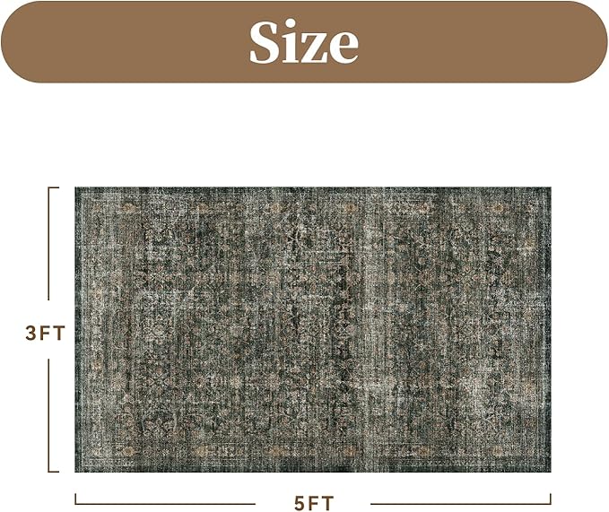 MontVoo-Vintage Area Rug 3x5 Green Rugs - Image 2