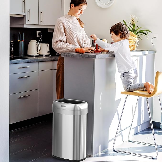 iTouchless 13 Gallon / 50L Open Top Trash Can, Oval Stainless Steel - Image 5