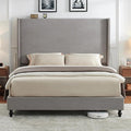 Queen Bed Frame with 63" Tall Headboard, Horizontal Fine Corduroy Bed Frame by LUXOAKAddMoreStyletoHome