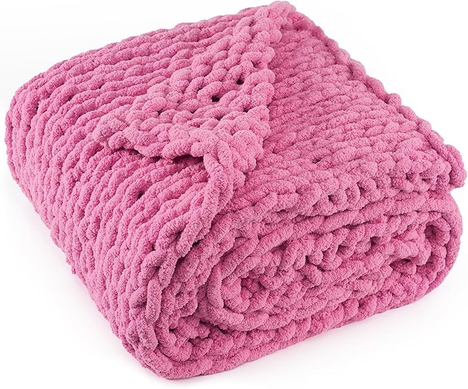 Chunky Knit Throw Blanket 50"X 60", 100% Handmade by LONGCREATE