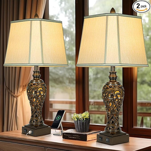 28.5" high Vintage Brown Table Lamps Set of 2 by LuxSightCollection