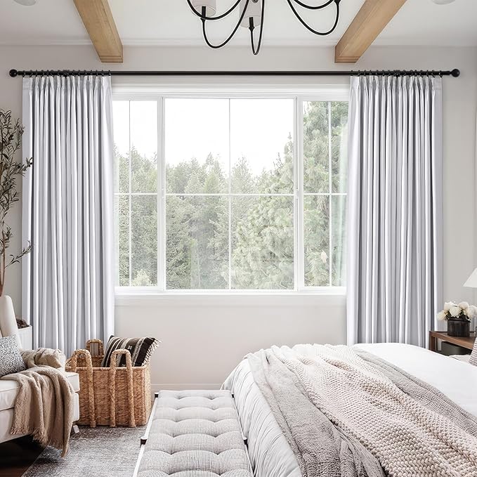 Topfinel White 105 Inches Long Custom Blackout Linen Curtains, Pinch Pleated - Image 6