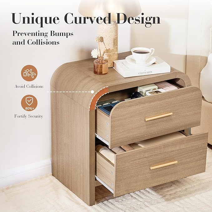 Night Stand 2-Drawer Nightstand 24" H Metal Handle Modern Sturdy Bedside Table - Image 5