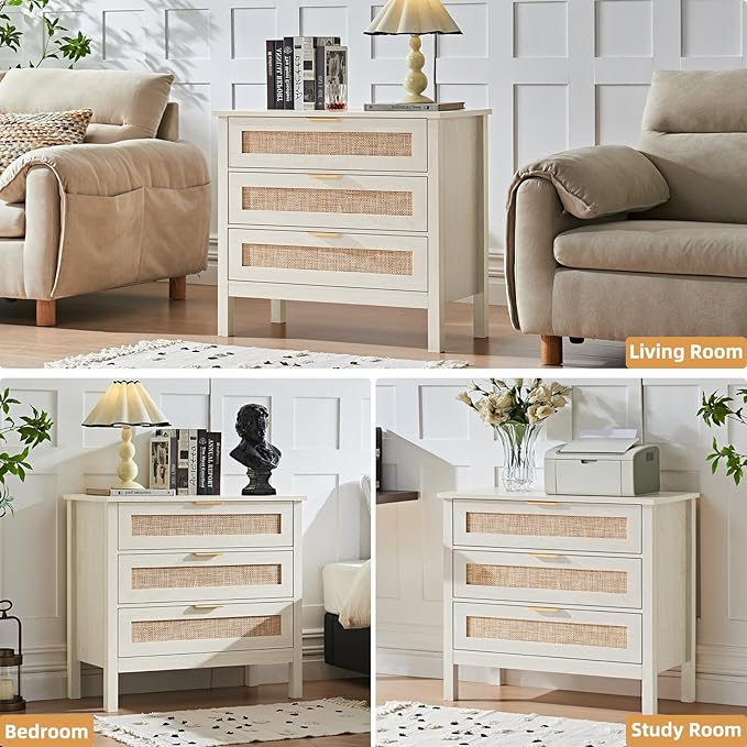 LEYAOYAO 31.5" Wide Rattan Nightstand, Large Boho 3 Drawer Night Stand - Image 8