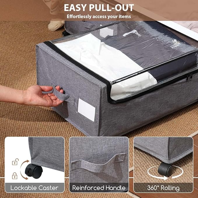Under Bed Storage with Wheels, Rolling Under bed Storage with Metal Frame - Image 5