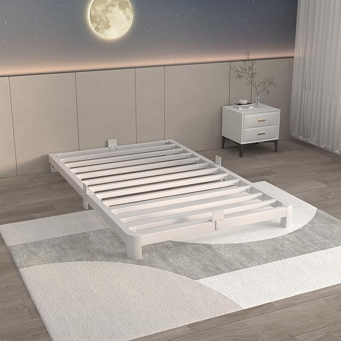 ITIMIDI 4 Inch White Twin Bed Frames, Metal Platform Bed Frame by ITIMIDI
