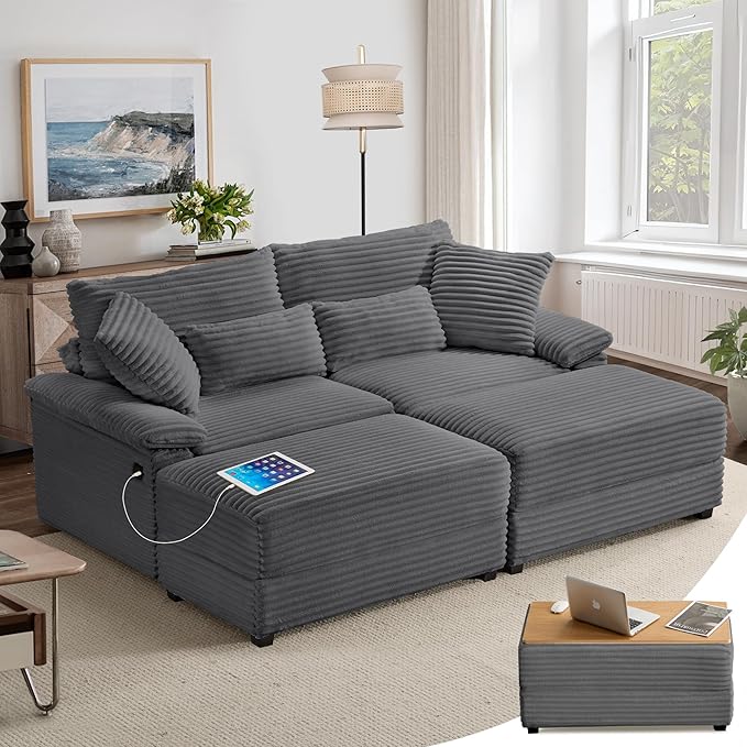 SUNWAVE 74" Double Chaise Lounge Chair Indoor, Oversized Loveseat by SUNWAVEHOME