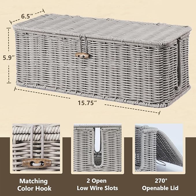 BROWNLILY Cable Management Box, Rattan Style Cord Organizer - Image 2