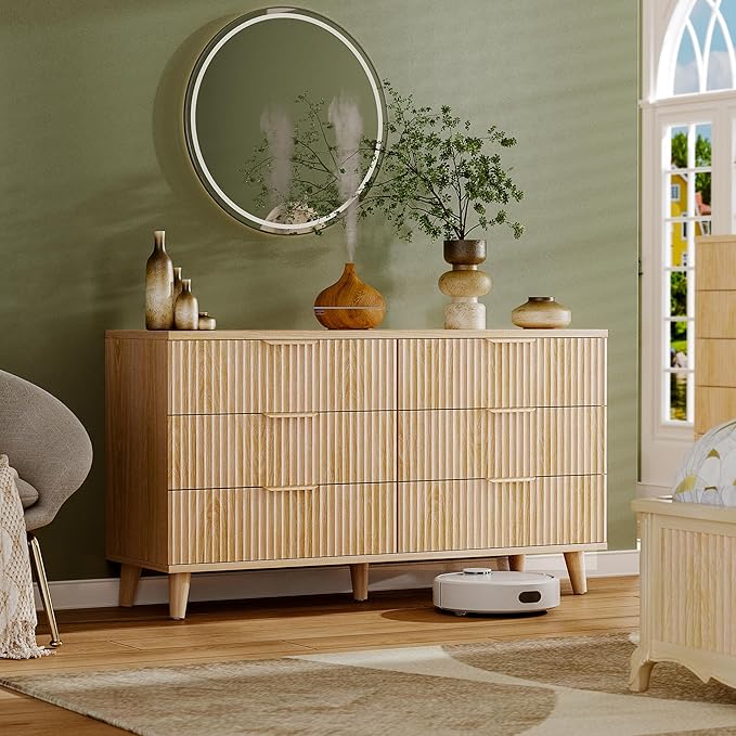 Lulive Dresser for Bedroom Wood Dressers Chest of Drawers, Fluted 53.2" Wide - Image 5