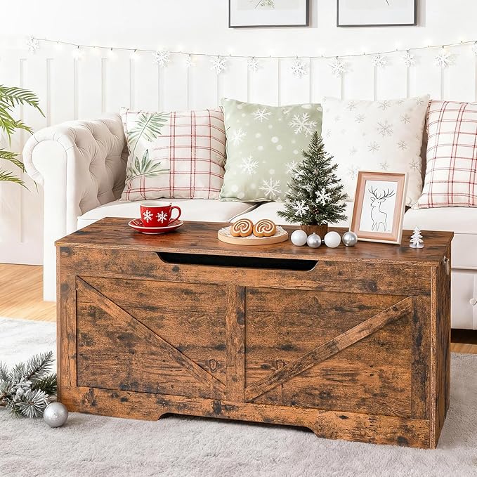 HOOBRO Storage Bench, 43.3” Retro Wooden Storage Chest - Image 4