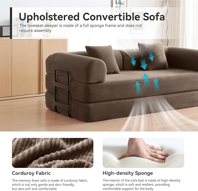 Convertible Modular Sleeper Sofa Bed, Mid Century Modern Decor Love Seat Memory - Image 6