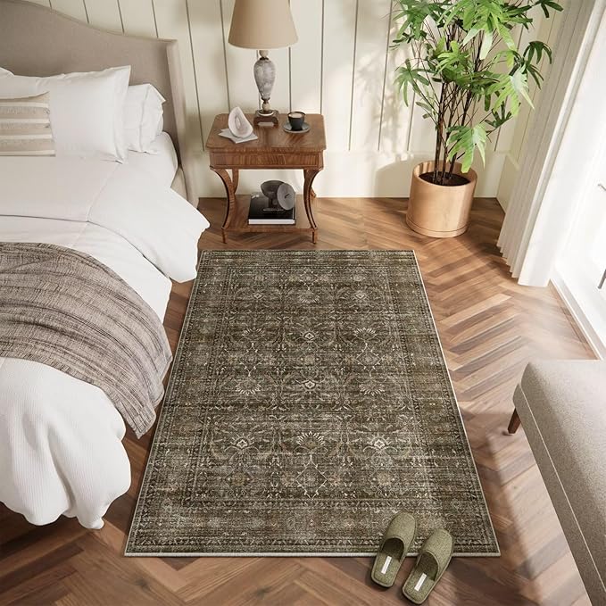 Washable 3x5 Entryway Rug, Boho Non-Slip Vintage Distress Small Rugs - Image 2