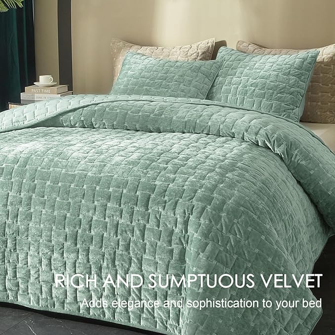 Powdion Velvet Quilt King Size, Oversized Bedspread Coverlet Quilted Bedding Set - Image 2