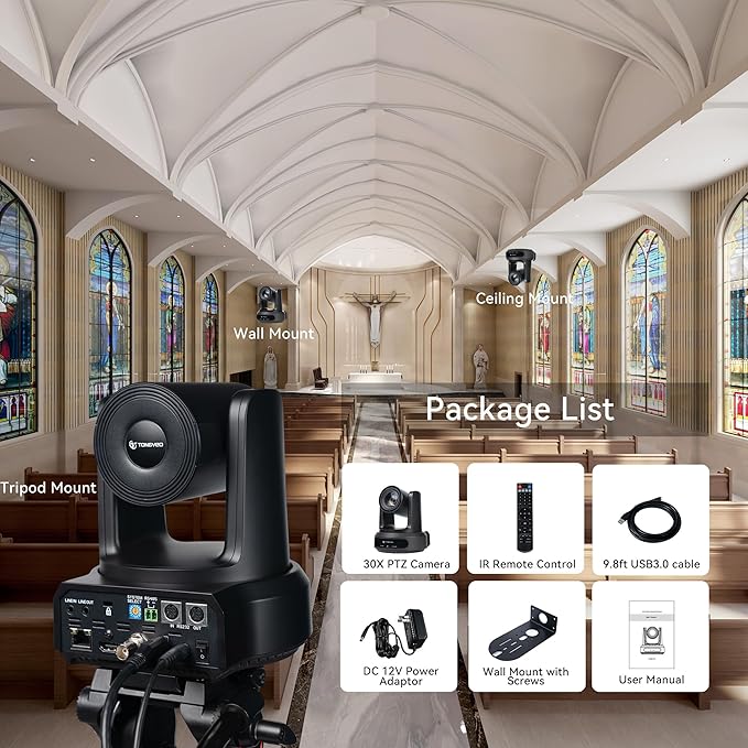 TONGVEO AI Auto-Tracking IP PTZ Camera SDI/HDMI/USB3.0/LAN PoE 30X Optical + - Image 8