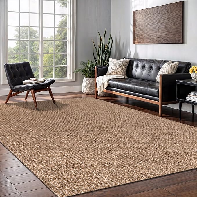 Easy Jute Rug 6x9 Indoor Outdoor Natural Rugs Solid Fiber Rug Woven Area Rug by LenaRug