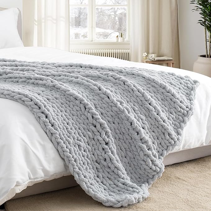 Chunky Knit Throw Blanket 50"X 60", 100% Handmade - Image 8