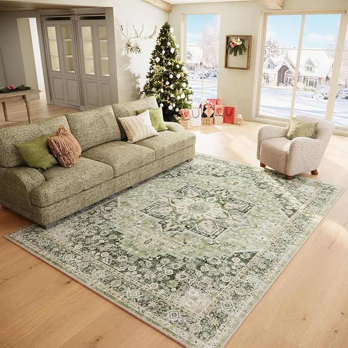 6×9 Machine Washable Rug for Living Room, Boho Vintage 6×9 Area Rug，Distressed by Hedwior