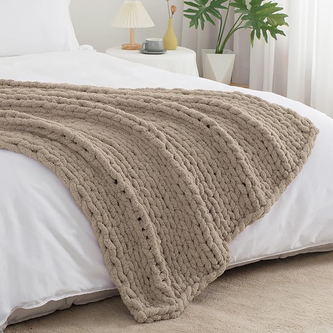 Chunky Knit Throw Blanket 60"X 80", 100% Handmade - Image 8
