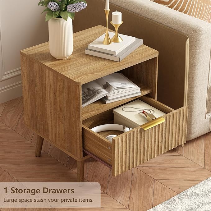 CARPETNAL Fluted Nightstand, Walnut Bedside Table - Image 7