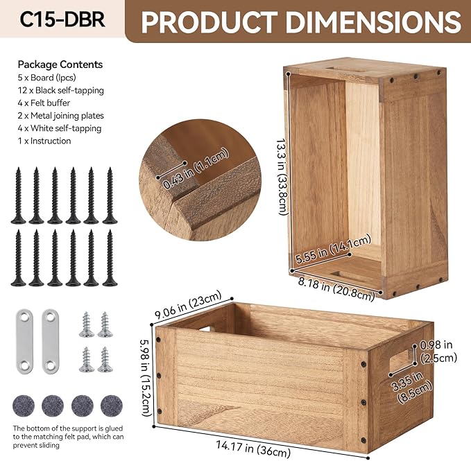 KIRIGEN Stackable Wood Storage Cube /Basket/ Bins Organizer - Image 6
