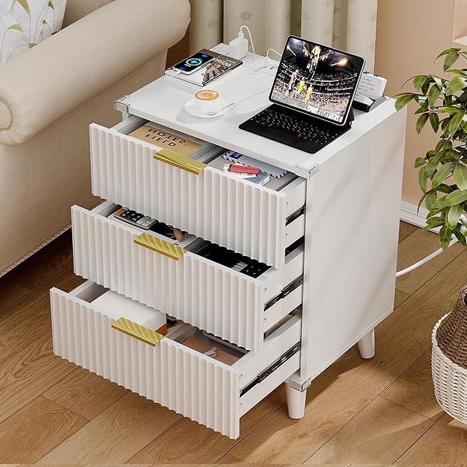 Lulive Wood 3 Drawers Dresser Fluted Night Stand - Image 6