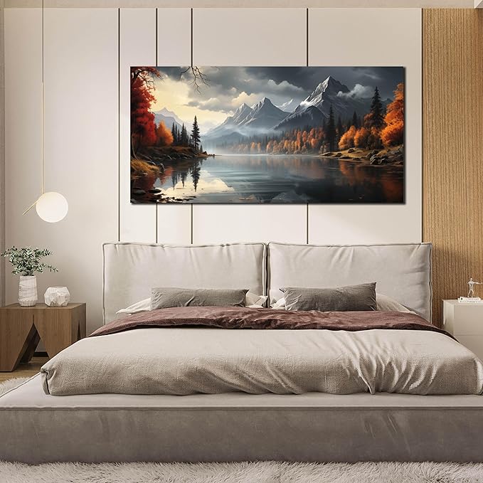 Landscape Wall Art for Living Room Bedroom Home Office Gray Wall Art Mountain - Image 7