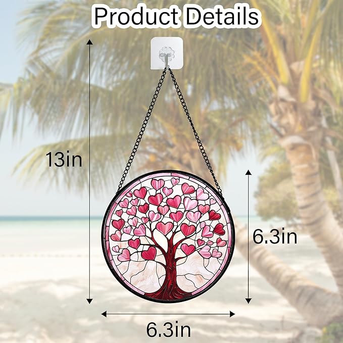 DASTOLL Stained Glass Window Hanging, Valentine's Day Gifts Pink Love Heart - Image 5