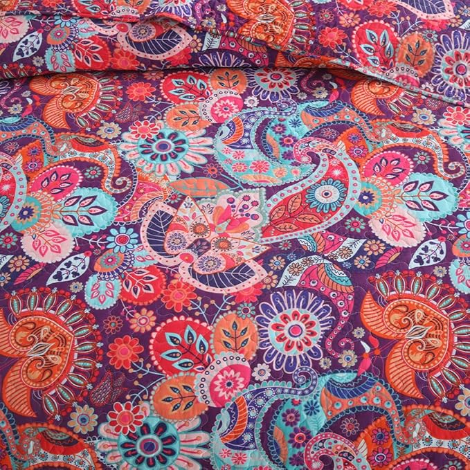 Cotton Bedspread Quilt Sets Reversible Bedding Coverlet Sets Comforter Paisley - Image 6