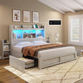 AMERLIFE Full Bed Frame with 4 Storage Drawers, LED Bed Frame with 49.6" Tall by AMERLIFE