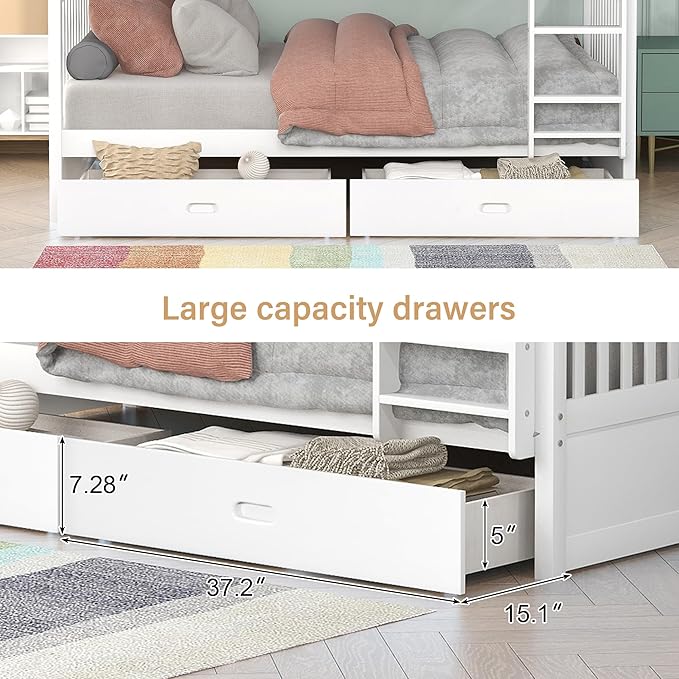 Merax Wood Bunk Bed with Drawers, Convertible Bunk Bed with Ladders and Two - Image 4