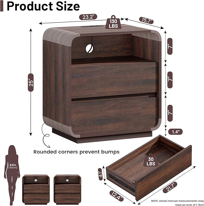 Walnut Curved Nightstand Set of 2 - Image 2