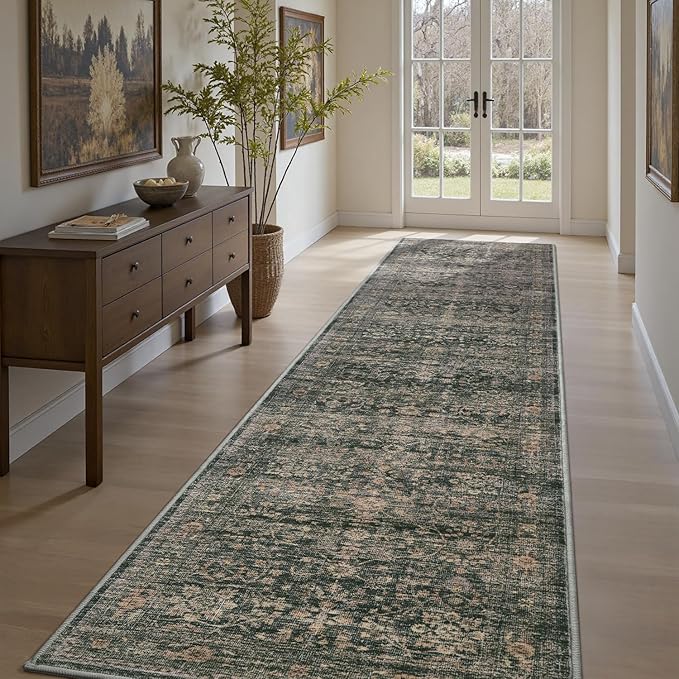 MontVoo-Vintage 2x10 Runner Rug-Soft Green Washable Runners by MontVoo