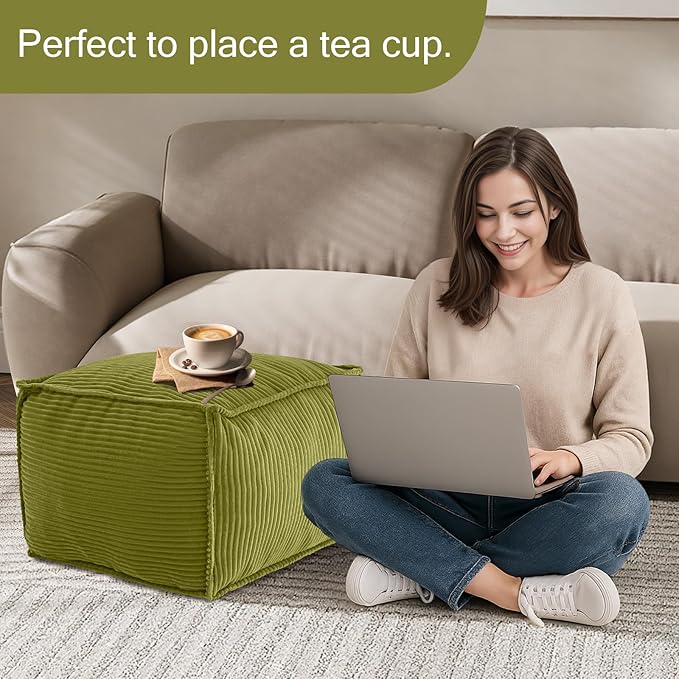 MeMoreCool Stuffed Pouf Ottoman Foot Rest Square, Corduroy Floor Pouf Foot Stool - Image 5