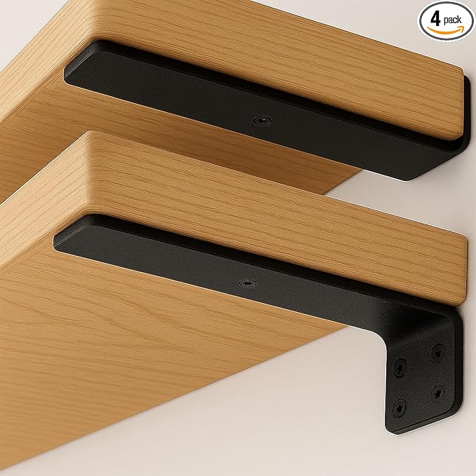 Floating Shelf Bracket 4 Inch of 6 Pack Heavy Duty Shelf Brackets Black Coated by OIVGGUR
