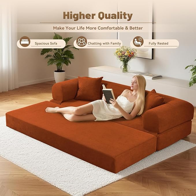 Convertible Sleeper Sofa Bed, Corduroy Pull Out Couch - Image 5